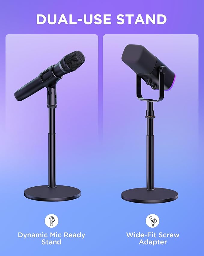 InnoGear Desktop Microphone Stand, Telescopic Table Mic Stand for Desk Adjustable with Mic Clip 5/8" to 3/8" Screw for Blue Yeti HyperX QuadCast SoloCast Snowball Fifine Shure SM7B and Other Mic