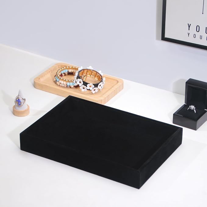 Bedside Organizer Tray, Desktop Storage Tray for Jewelry, Sunglass, Phone, Watch, Perfume,Lipstick, Nightstand Desk-top Catchall, Multi-use Holder Box for Desk Drawer (Black 1Grid)