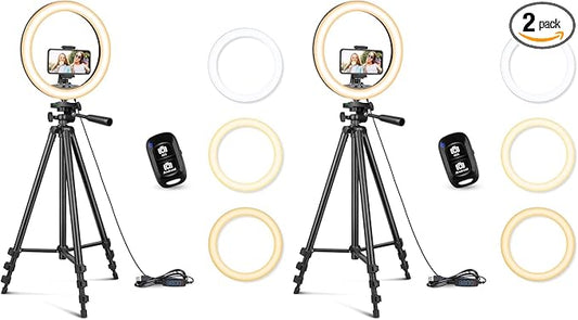 Sensyne 12'' Ring Light with 50'' Extendable Tripod Stand, LED Circle Lights with Phone Holder for Live Stream/Makeup/YouTube Video/TikTok, Compatible with All Phones (Pack of 2)