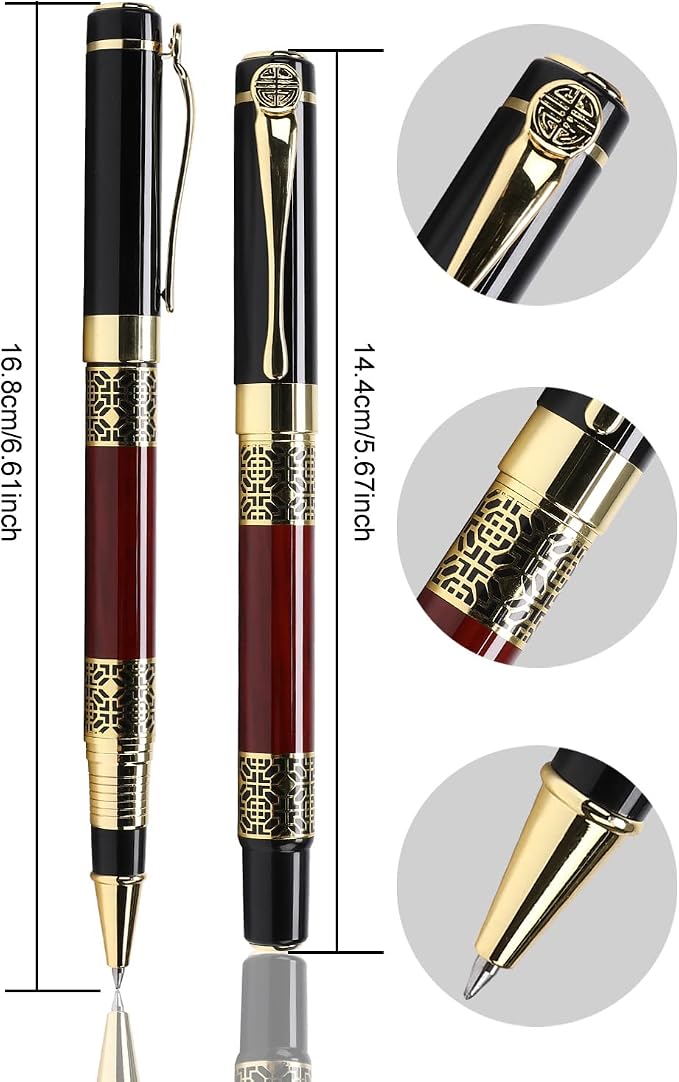 YIVONKA Ballpoint Pen Black Refill,Classical retro style Luxury Pen,Best Ball Pen Gift Set for Men & Women Professional Executive,Office,Nice Pens Classy Gift Box (2 Pack Red)