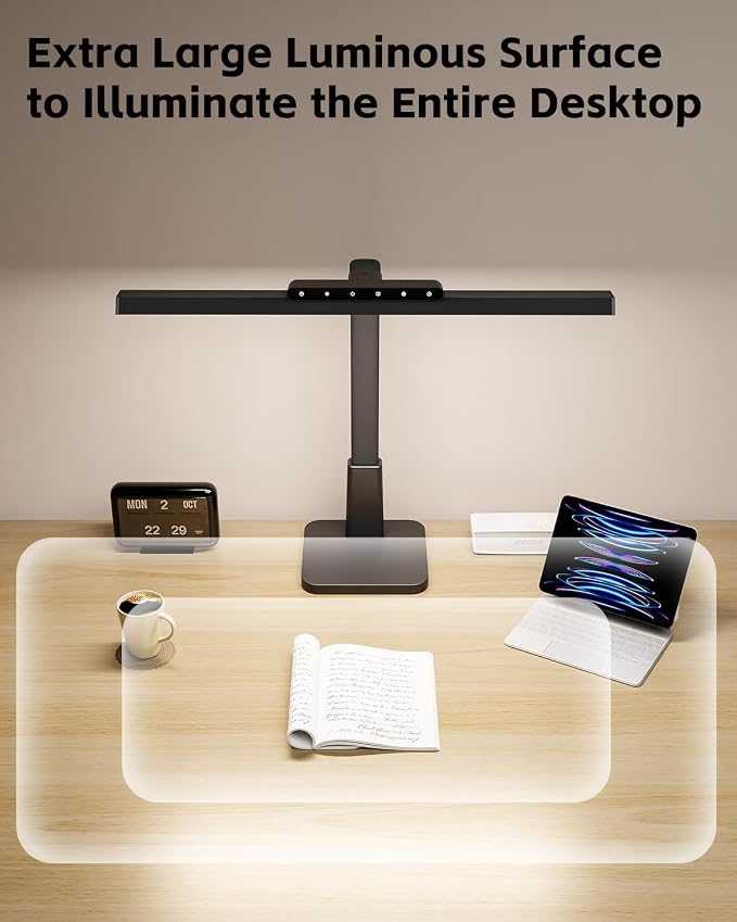 LED Desk Lamp for Home Office with Base, Dimmable Eye-Caring Computer Light with Memory & Timer Functions, Flexible Gooseneck Touch Control Architect Desk Light for Reading, Study, Workbench (Black)