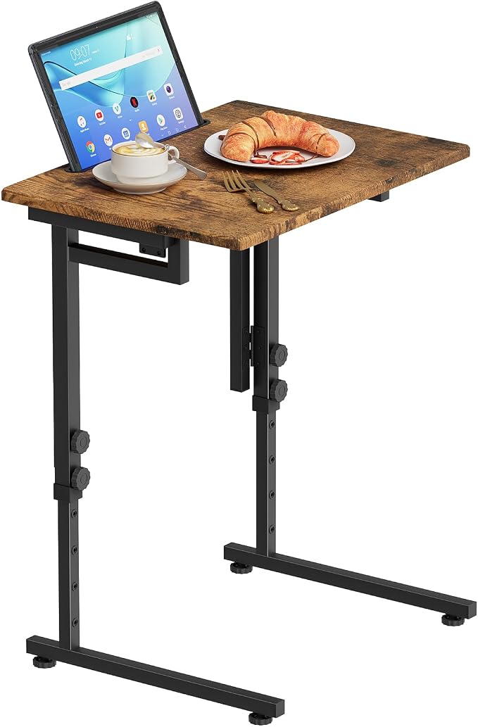 Adjustable Folding TV Tray, C-Shaped FoldableTable for Couch, Brown | Heavy-duty steel frame, No assembly needed, Height adjustable, Folds flat for storage, For Small Space, Living room