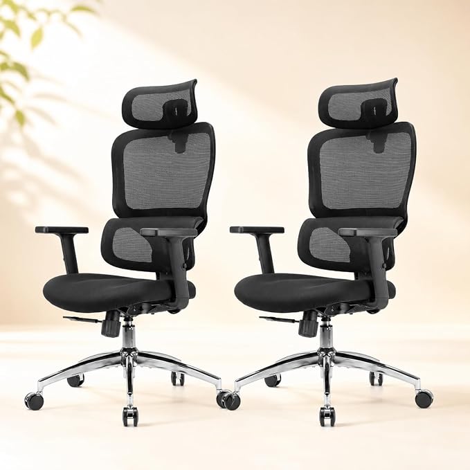 SIHOO M56C Ergonomic Office Chair, Desk Chair with Armrests, Computer Chair with Dual Back Design and Adaptive Dynamic Lumbar Support, 2 Packs, Dark Black