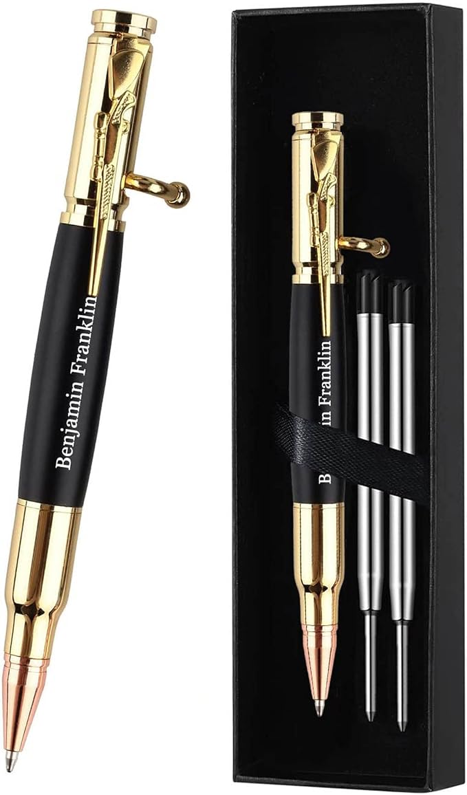 Personalized Bolt Action Pen Gift Set,Free Engraved Metal Ballpoint Pen with 2 Refills,Office Decor Pen,Custom Gifts for Men,Husband,Father,Boyfriend,Grandfather,Brothers. (Golden)