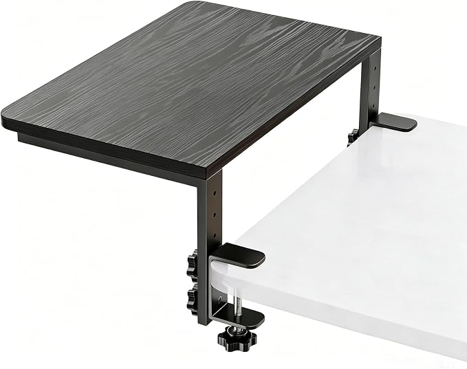Clamp-On Desk Extender, 15 x 9.5 Inch Monitor Riser | Height options, No-drill setup, 3-in-1 use, 44 lb load, Office station, Gaming area, Black finish