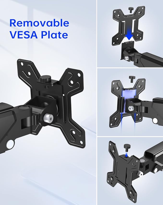 Single Gas Spring Monitor Arm for 13-32 Inch Monitors, Desk Mount | Supports 19.8 lbs | Smooth Gas Spring | Full Motion | C-Clamp & Grommet | Cable Management | VESA 75×75/100×100 mm