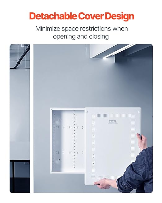 VEVOR Structured Media Enclosure, 20-Inch, Recessed in-Wall Media Box with Cover, Wall-Mount Cable Management Box Kit, Structured Wiring Multi-Media Cabinet, Cold-Rolled Steel, for TV Home Theater