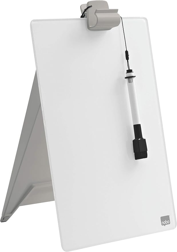 Nobo Glass Dry Wipe Personal Desktop Easel Whiteboard, 21.6 x 29.7 x 3 cm, Brilliant White, 1905173