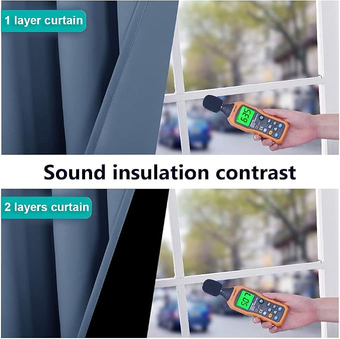 NICETOWN 100% Blackout Curtains Thermal, Stone Blue, 1 Pair, W37 x L60, Noise Reduction and Privacy Curtains for Patio Door, Black Lined Blackout Drapes with Grommet Top