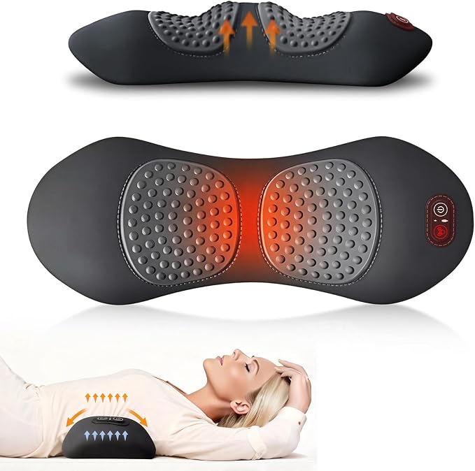 3-in-1 Electric Lumbar Support Pillow, Triple Fusion Back Massager with Heat, Vibration and Stretch, Ergonomic Lower Back Massager for Pain Relief Deep Tissue, Ideal for Car Bed Office Chair Travel