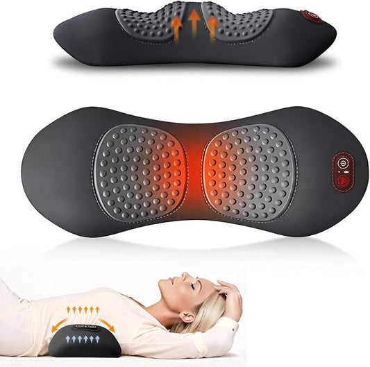 3-in-1 Electric Lumbar Support Pillow, Triple Fusion Back Massager with Heat, Vibration and Stretch, Ergonomic Lower Back Massager for Pain Relief Deep Tissue, Ideal for Car Bed Office Chair Travel