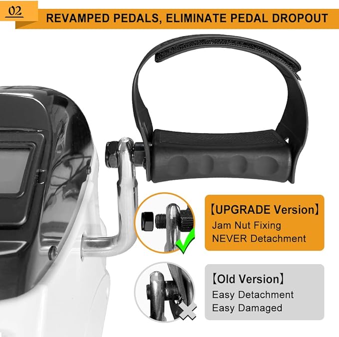 Under Desk Bike Pedal Exerciser, Portable Mini Exercise Bike with LCD Display for Home/Office, Desk Cycle for Leg/Arm with Handle, Leg Exerciser While Sitting for Seniors (White)