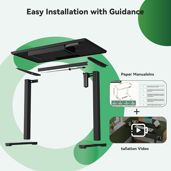 Gibbon Mounts 35” Electric Black Glass Standing Desk with Drawer & Wheels | Small Mobile Whole Piece Height Adjustable Cart with 4 Lockable Casters, Compact Computer Workstation for Home, Office
