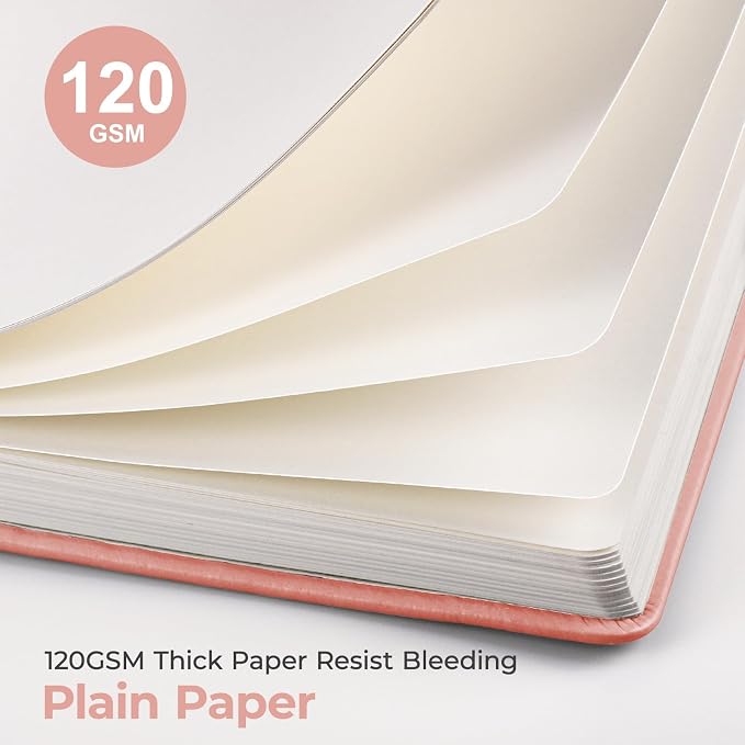 AHGXG Blank Journal Notebook, 160 Pages, A5 Medium Size (5.7'' x 8.3''), 120 GSM Thick Paper, Leather Hardcover, for Sketching, Drawing, Painting (Pink)