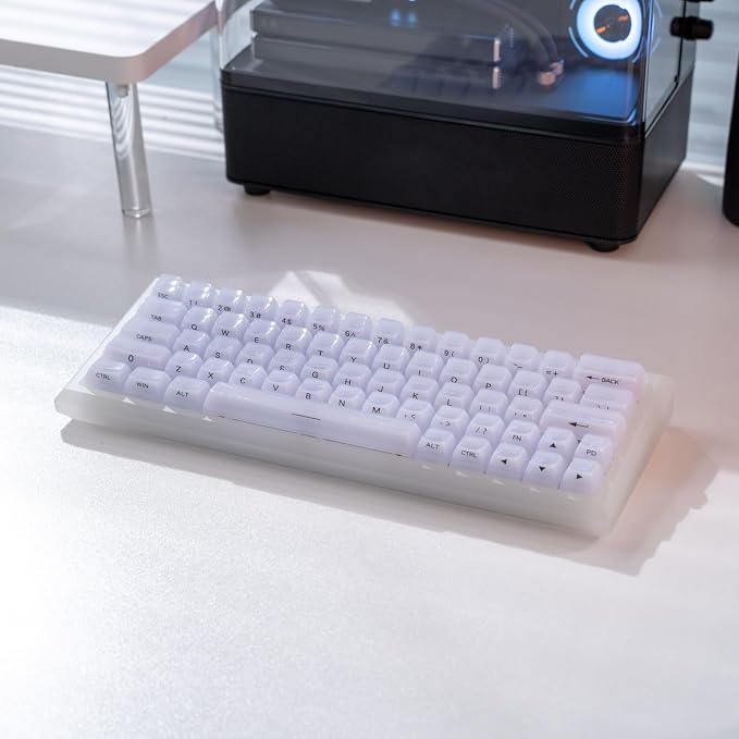 Jelly Crystal Transparent Keycaps, Clear MDA Profile, RGB Compatible 115 Keys Custom Set for Cherry MX Mechanical Gaming Keyboards (White Side Printed)