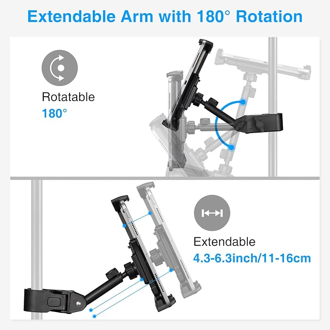 LEKATO Tablet Holder for Mic Stand, Adjustable Microphone Music Stand Phone Holder Mount, Compatible with iPad, iPhone, All 4.7-13.5 Inches Tablets & Smartphones