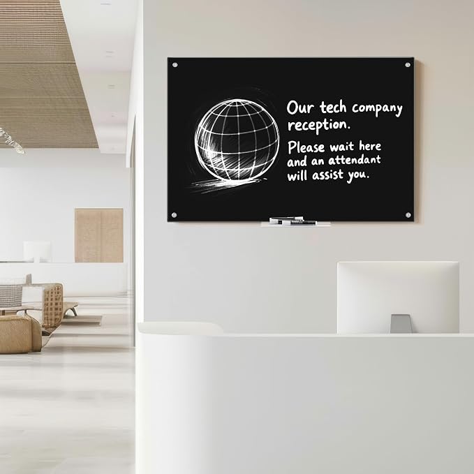 maxtek Magnetic Glass Dry Erase White Board, 36" x 24" Black Glass Board for Wall Mounted, Includes 6 Magnets with Marker Tray, 3 Markers and 1 Eraser for Classroom Home, Office Supplies