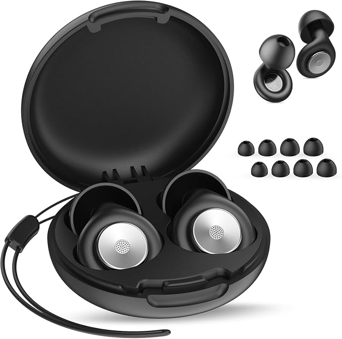 Earplugs for Hearing Protection and Noise Reduction, Sleeping Noise Cancelling, 30dB Soft Silicone Hearing Protection Earplugs, Reusable with Case & 8Eartips for Deep Focus, Black