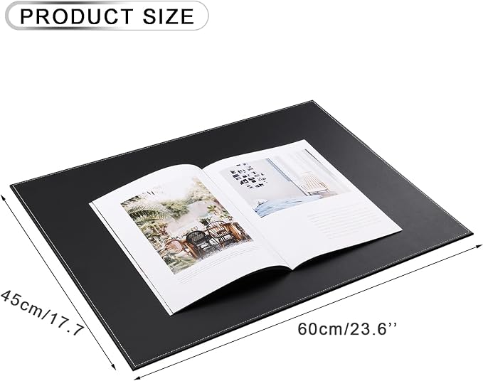 KINGFOM Desk Pad & Mat 24" x 18" Protector Large Mouse Pad PU Leather for Desktops and Laptops (Black)