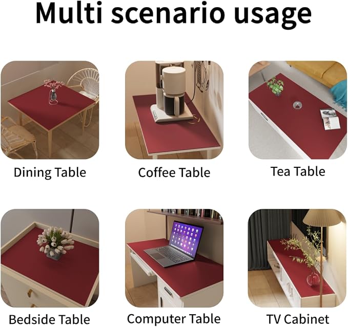 Faux Leather Table Cover,1.8mm Thick,30x48 Inch Table Protector,Table Pads for Dining Room Table Rectangular,Table Cover Protector.(Black+Wine Red,30x48)