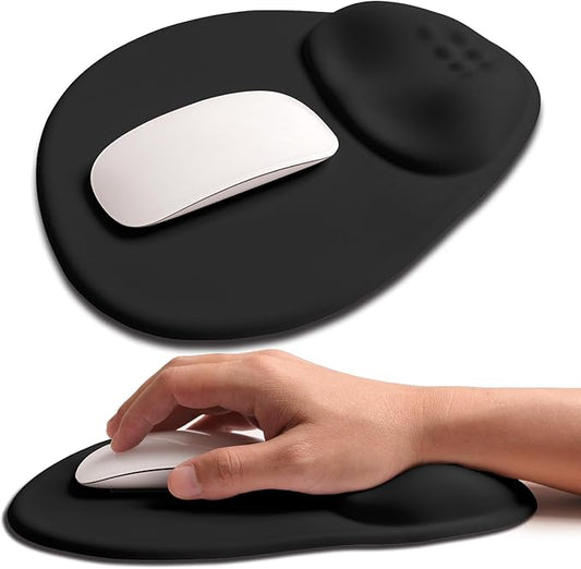 Palm-Rest and Wrist-Hugging Mouse Pad Wrist Rest, Ergonomic Wrist Support with Curve Fitting Cushioned Memory Foam for Carpal Tunnel Pain Relief, 9.9 x 8.3 Inch, Dark Night Black