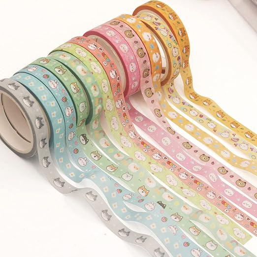 Cute Pets Washi Tape Set 18 Rolls Skinny Gold Embellishment Decorative Masking Tapes for Arts, DIY Crafts, Journals, Planners, Scrapbook, Wrapping (Puppies) (Puppies)