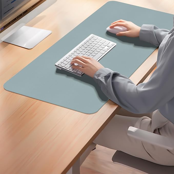 Large Desk Pad Mat, Leather Blue Desk Mat for Desktop, Computer Desk Mouse Pad Non-Slip, Waterproof Keyboard Mat for Office/Home/Decor, 23.6" x 13.7"