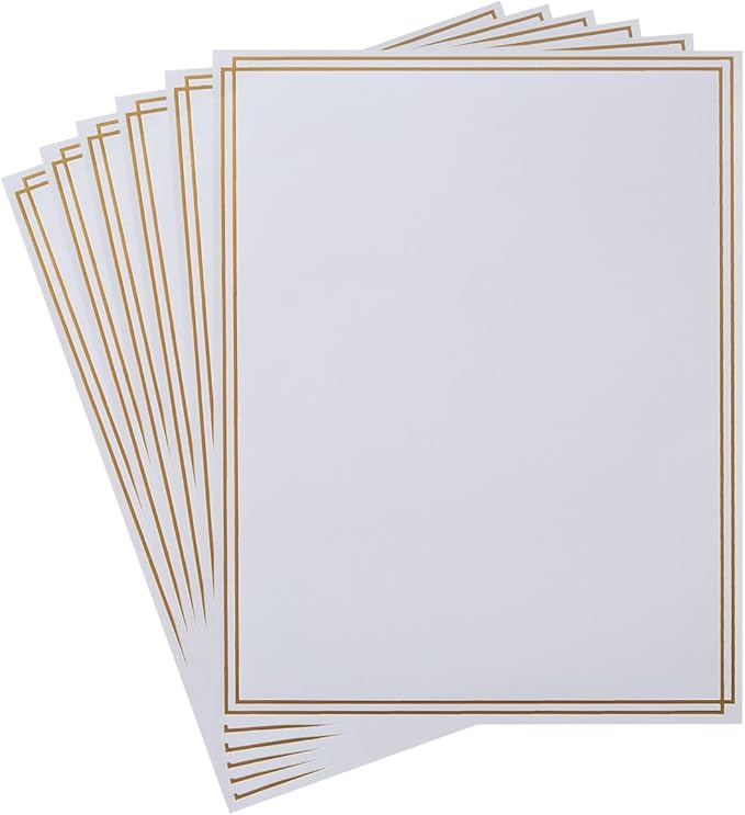 60 Pack Stationery Set Paper with Gold Border, 8.5x11 Inch Paper Sheets for Writing Letters, Letter Size Writing Paper (White, 8.5x11 inches)
