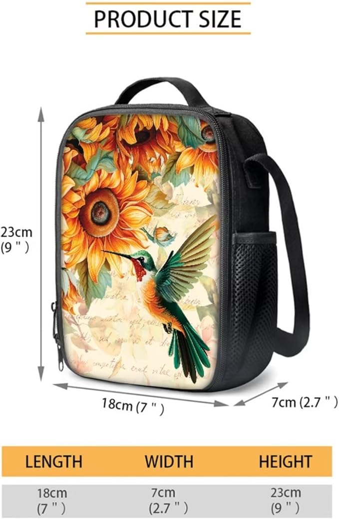 Hummingbird School Backpack 3 Pcs Set for Girls 10-12 Sunflower School Book Bag and Lunch Bag Set for Toddler Girls Backpacks Back to School Supplies
