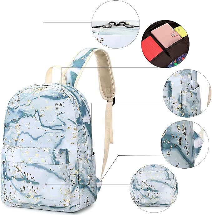 Bluboon Teen Girls School Backpack Kids Bookbag Set with Lunch Box Pencil Case Travel Laptop Backpack Casual Daypacks (Gray)