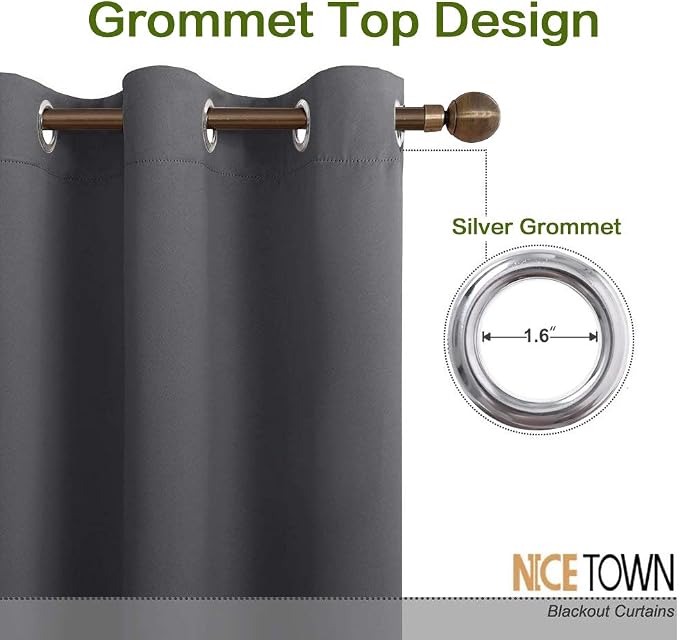 NICETOWN Blackout Curtain Blind for Bedroom Thermal Insulated Grommet Blackout Room Darkening Drape/Drapery (Single Panel, W42 x L72 inches, Grey/Gray)