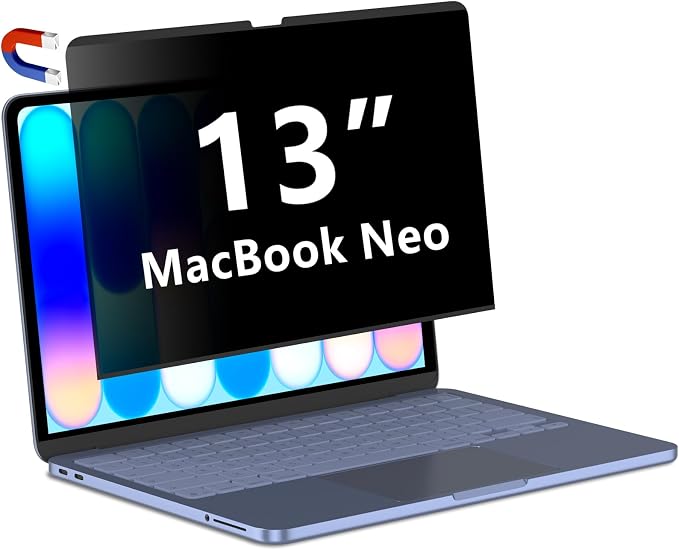 Magnetic Privacy Screen Protector for 2026 MacBook Neo 13-inch A18 Pro, Anti-Spy, Anti-Glare, Blue Light Filtering, Effectively Relieves Eye Strain, Easy to Install, Removable and Reusable for Mac Neo