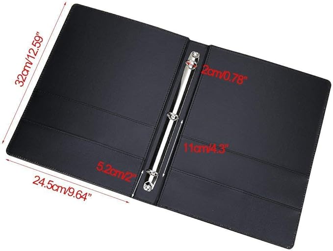 KINGFOM A4 Faux Leather Padfolio Ring Binder Business File Folder Document Holder with Card Holder (3 Ring Binder Black)