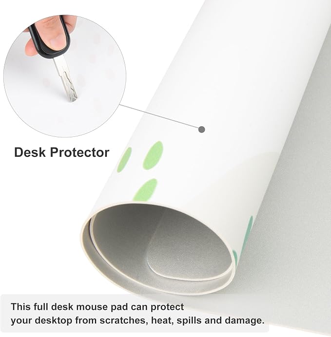 Faux Leather Large Mouse Pad, Office Desk Mat, 31.5"x11.8", Green White | Desk Décor Accessories, Extended Size, Waterproof & Easy to Clean, Smooth Surface, Non Slip Desk Organization