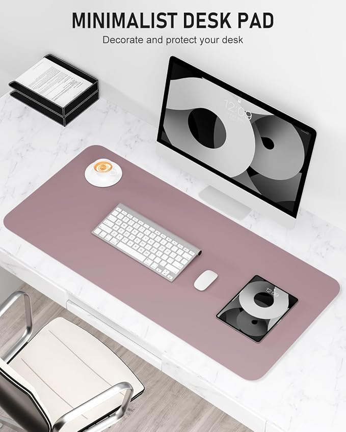 Desk Pad, 35.5" x 17" PU Leather Non-Slip Desk Mat Large Mouse Pad for Desktop, Waterproof Laptop Computer Writing Mat for Office, Home, Work, Gaming, Dark Pink