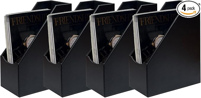 UnionBasic Magazine File Holder, Leatherette Desktop Document Organizer, Home Office Paper Holder File Storage Literature Sorter, Black, Set of 4
