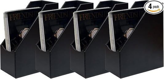 UnionBasic Magazine File Holder, Leatherette Desktop Document Organizer, Home Office Paper Holder File Storage Literature Sorter, Black, Set of 4