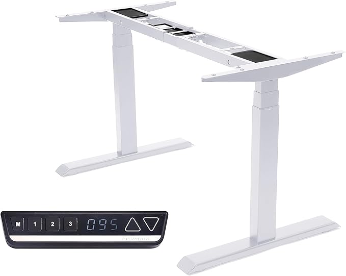 Fromann Dual Motor Standing Desk Frame 3 Tier Legs Sit Stand up Electric Height Adjustable Desk Base for Home and Office (White)