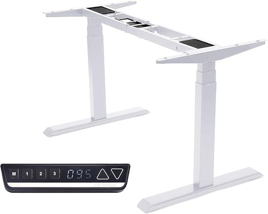 Fromann Dual Motor Standing Desk Frame 3 Tier Legs Sit Stand up Electric Height Adjustable Desk Base for Home and Office (White)