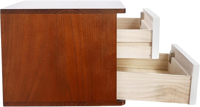 2-Tier Desktop Storage Box with Lockable Drawer, Wooden Desk Organizer for Office Supplies, Flat File Cabinet, Minimalist Design for Home & Office Use(Walnut+White)