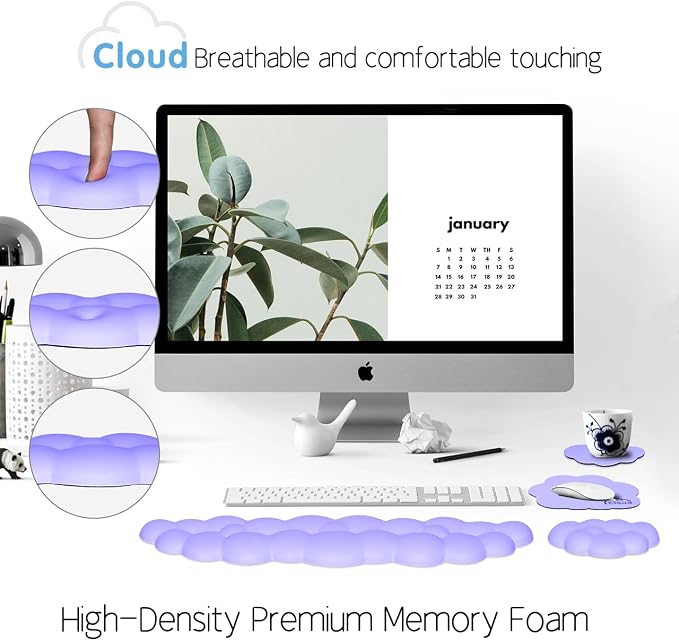 Cloud Wrist Rest Keyboard Palm Rest with Non-Slip Base for Computer Gaming Wrist Rest, YAMJUG Cloud Arm Rest Keyboard Wrist Pad Purple