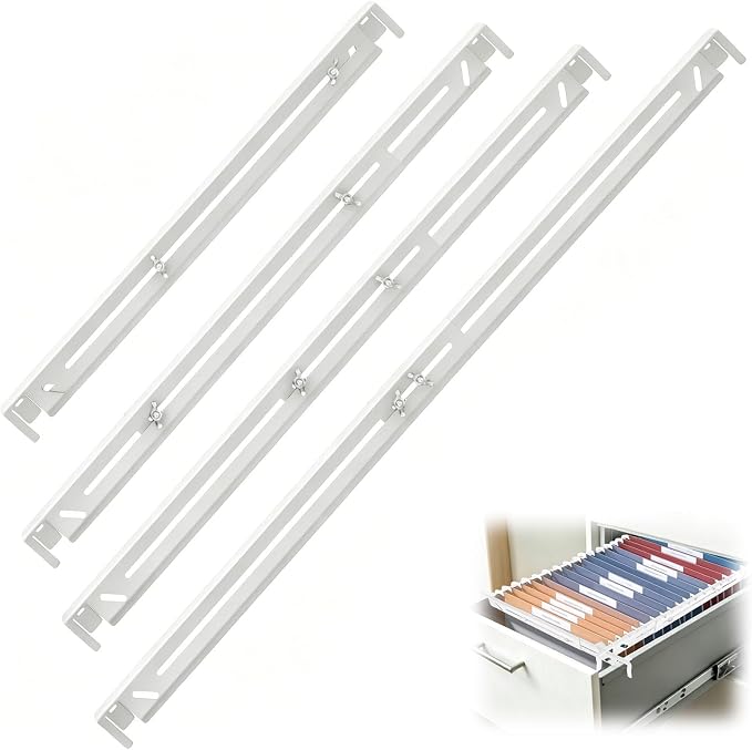 4 Pack Adjustable File Cabinet Rails, Metal Hanging File Folder Frame Cabinet Dividers Suitable for Cabinets with Drawer Thickness Less Than 0.71 Inches