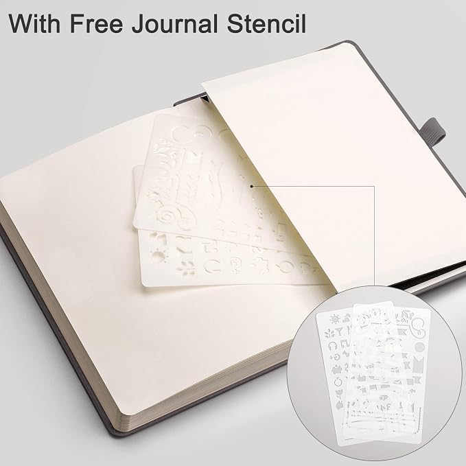 EMSHOI Dotted Journal Notebook, 256 Pages, 120 GSM Thick Paper, A5 Small 5.75"x8.38", PU Leather Hardcover, 5mm Dot Grid Notebook for Journaling, Planning, Drawing, Writing, Dark Grey