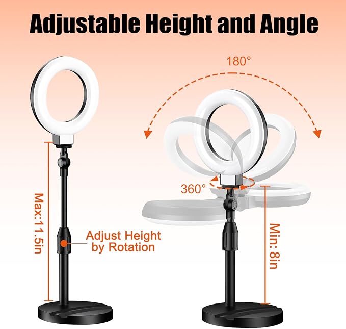 Desk Ring Light with Stand, Video Conference Lighting with Clip, Ring Light for Phone, Travel Selfie Light for Makeup, Live Streaming, Video, Photography