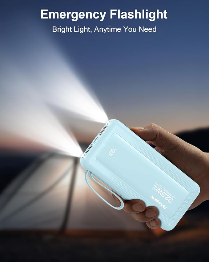 Portable Charger with Built in Cables, Slim 10000mAh Fast Charging 22.5W Power Bank USB C LED Display Battery Pack 6 Outputs & 2 Inputs for iPhone Samsung Pixel LG Moto iPad