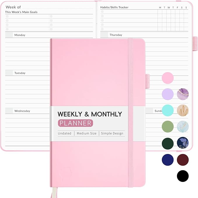 Undated Weekly Planner for 2026, Forvencer Simplified Weekly & Monthly Calendar Planner, Cute Daily Organizer Notebook, Agenda Journal to Track Goals & Tasks, Start Anytime, A5 Size, Pink