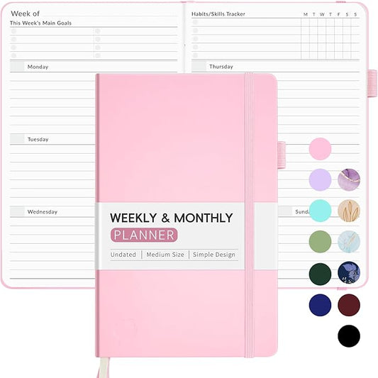 Undated Weekly Planner for 2026, Forvencer Simplified Weekly & Monthly Calendar Planner, Cute Daily Organizer Notebook, Agenda Journal to Track Goals & Tasks, Start Anytime, A5 Size, Pink