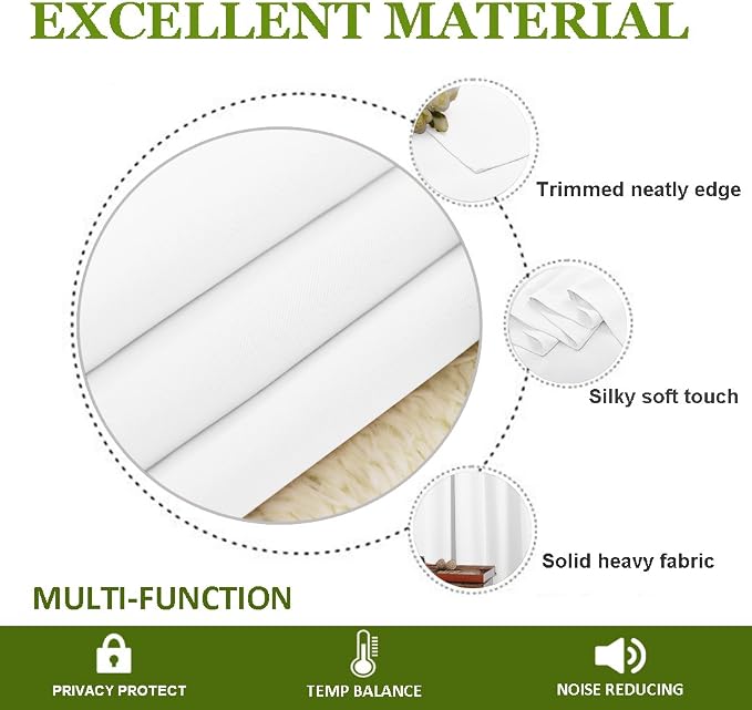 NICETOWN Window Curtain for Bedroom - (Pure White Color) 70 inches Width x 63 inches Length, 1 Panel, Window Treatment Grommet Kitchen Drape for Doors