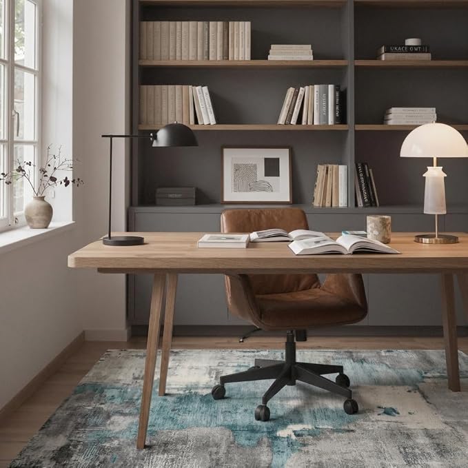 36"x60" Office Chair Mat for Hardwood Tile Floor, Under Desk Carpet Protector for Rolling Computer Chair Mat, Machine Washable Area Rug, Anti-Slip 1/5" Thick Low Pile Thin Vinyl Floor Mat, Black Beige