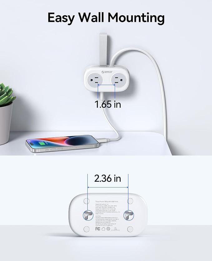 Cruise Approved Travel Power Strip, ORICO 4 Outlets 3 USB Ports (1 USB C) with 4FT Wrapped Short Extension Cord, Compact Power Strip for Hotel Travel Essentials ETL Listed-AP3